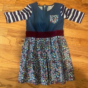 Floral and Striped Dress with Burgundy Accent